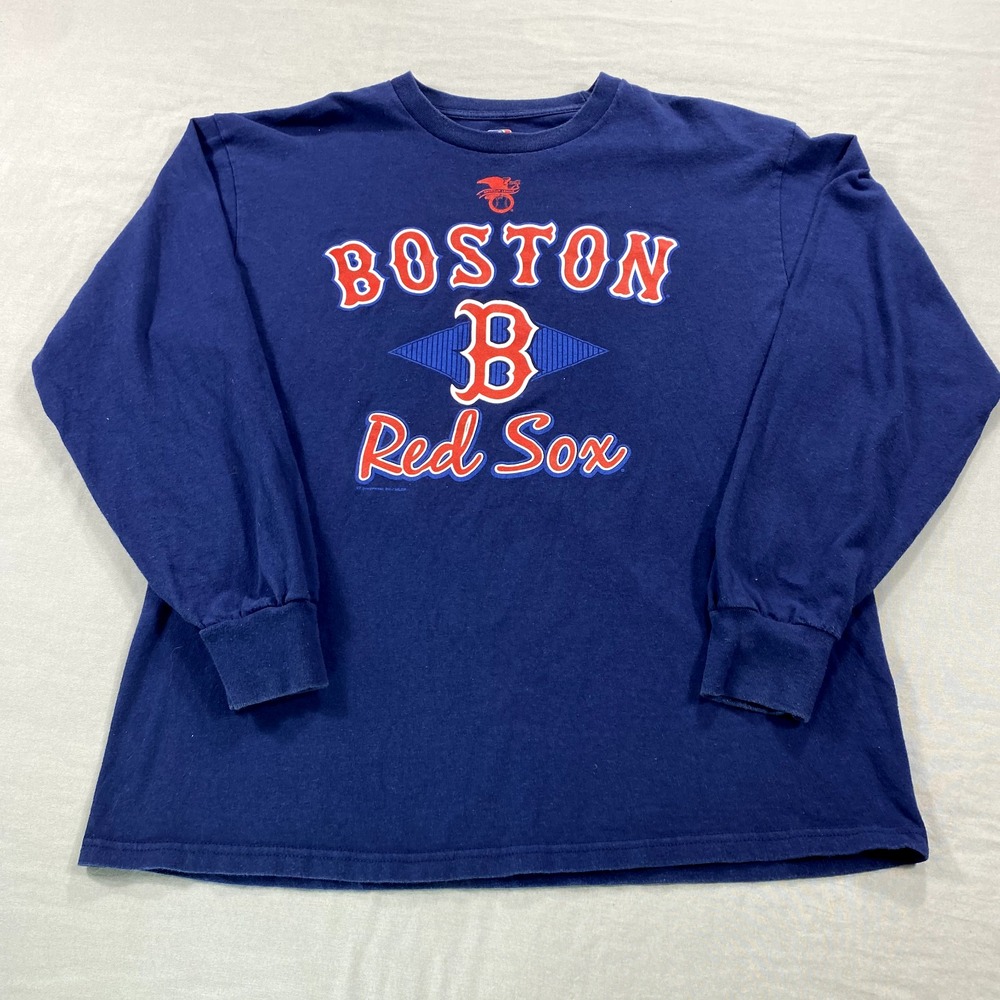 Boston Red Sox Shirt Adult Large Blue MLB Long Sleece Crew Neck Tee‎ Mens